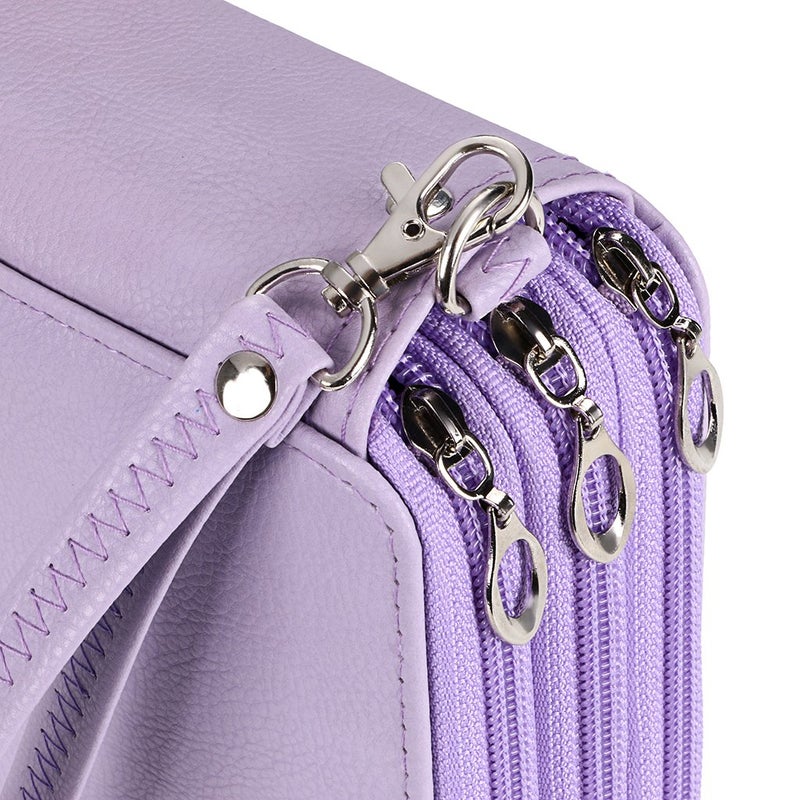 BTSKY Deluxe PU Leather Pencil Case For Colored Pencils - 120 Slot Pencil Holder with Handle Strap Handy Colored Pencil Box Large (Purple) - Image 5